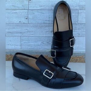 Jil Sander Navy double buckle leather loafers size 38/7.5